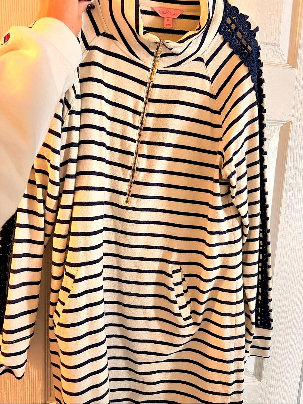 Lilly Pulitzer Skipper Popover Striped Dresz Cream & Blue XL